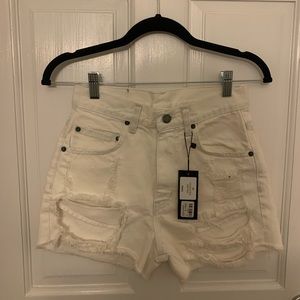 LF Carmar high rise non-stretch white denim shorts